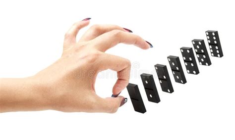 Finger Ready To Push Over Dominoes Stock Photo Image Of Connection