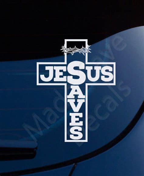 Jesus Saves Cross Crown Thorns Christian Decal Car Laptop Etsy Jesus