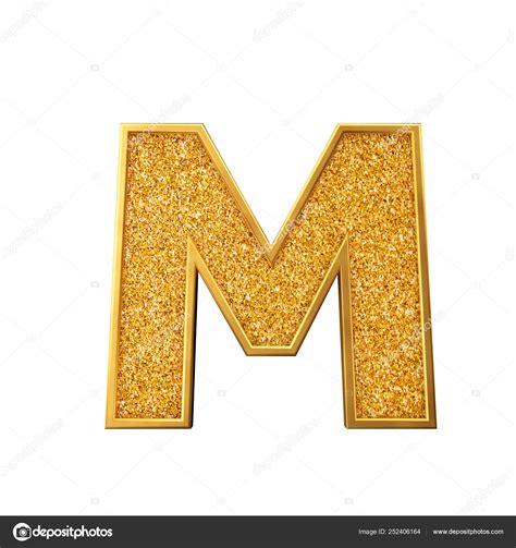 Gold Glitter Letter M Shiny Sparkling Golden Capital Letter 3d