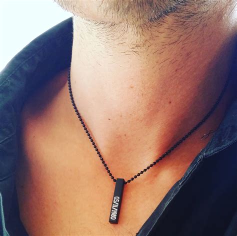 Personalized Black Necklace Custom Engraved Mens Necklace Etsy