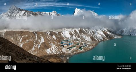 Nepal Khumbu Everest Region View To Gokyo From Gokyo Ri Peak Stock