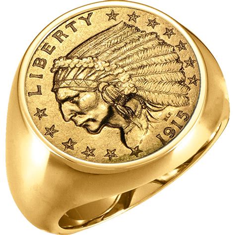 18k Gold Mens 2100mm Coin Ring With A 250 Indian Head Gold Coin