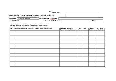 Equipment Maintenance Schedule Template Excel Database