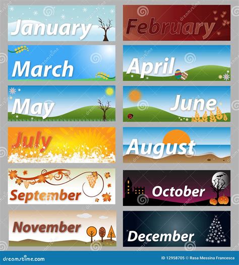 Banner Months Of The Year Set Stock Vector Illustration Of Headlines