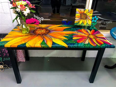 Colorful Wood Table Refinished Kitchen Table Handpainted Etsy