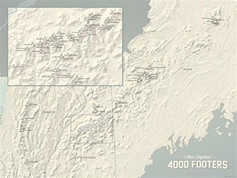 Amazon New England 4000 Footers Map 18x24 Poster Beige And Slate By