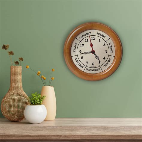 Buy Dayclocks Time And Week Day Wall Clock With Solid Wood Frame Weekly