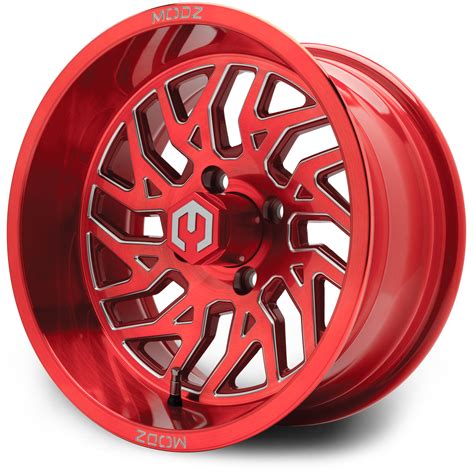 Modz 14 Carnage Brushed Red With Ball Mill Golf Cart Wheel