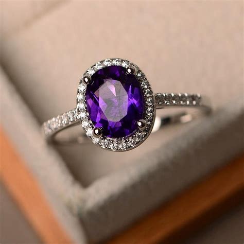 Natural Amethyst Ring Purple Gemstone Ring Oval Cut Gemstone Etsy