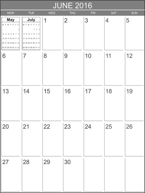 free calendar june 2016 printable blank