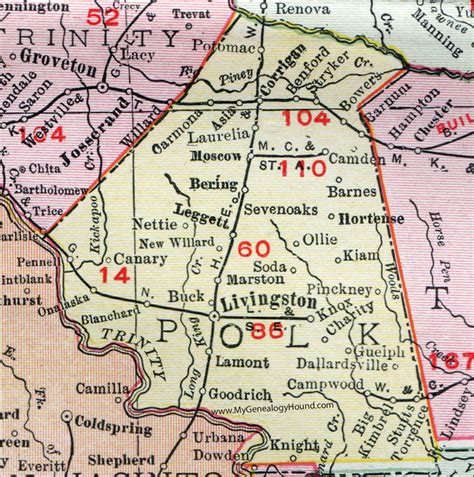 Polk County Texas Map 1911 Livingston Corrigan Onalaska Goodrich