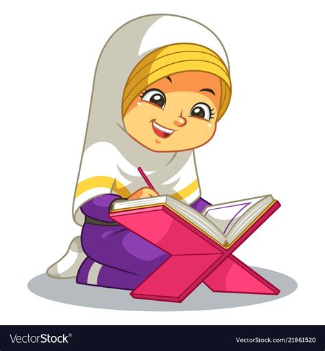 Moslem Girl Reading Quran Bw Vector Image On Vectorstock Artofit