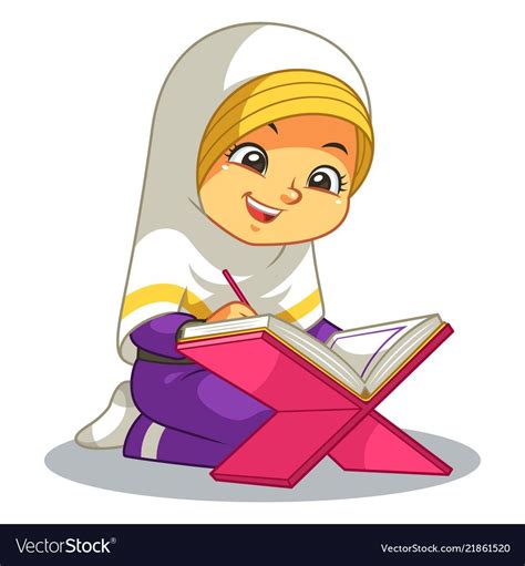 And he is most capable of everything. Moslem girl reading quran vector image on (Dengan gambar ...