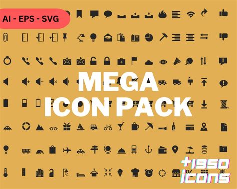 Mega Icon Pack 1950 Icons Ai Eps Svg Icon Bundle Pack Etsy