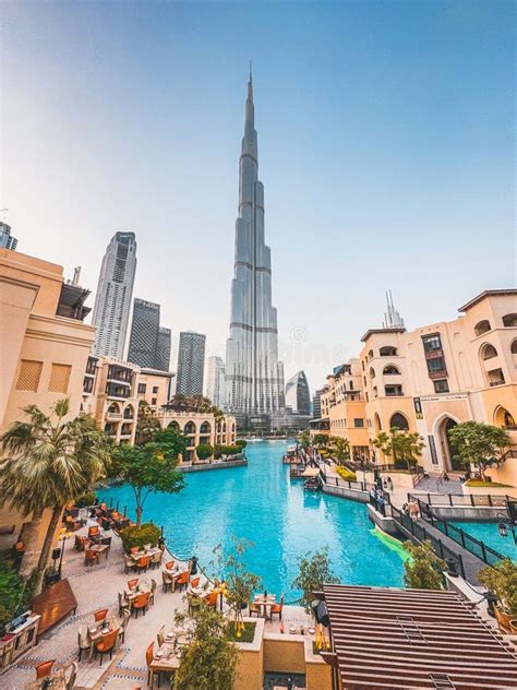 Burj Khalifa View From Burj Park Bridge In Downtown Dubai United Arab