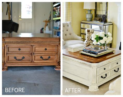 Now my coffee table is funky, modern, and colorful. Chalky Finish Coffee Table Makeover - At The Picket Fence