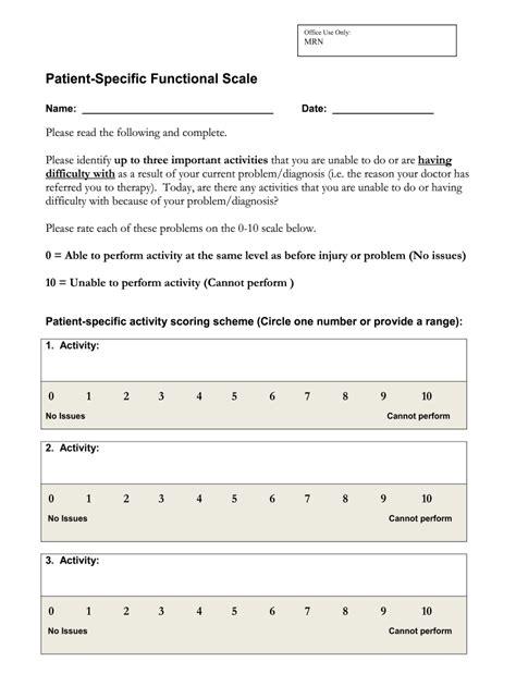 patient specific functional scale form fill out and sign printable pdf template airslate signnow