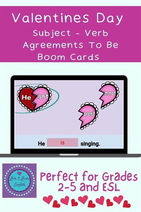 Subject Verb Agreements With Be Valentines Day Grammar Activity