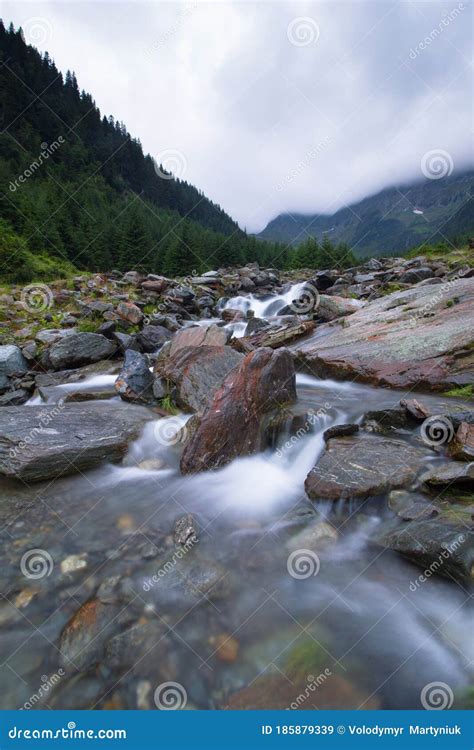 Beautiful Landscape Of Rapids On A Mountain River Long Exposure Image