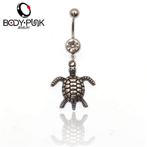Body Punk Navel Belly Button Rings Clear Steel Cz Tortise Dangle Belly