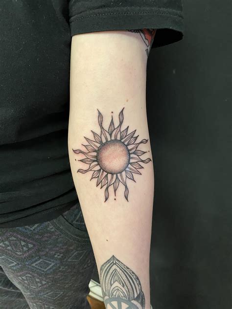 Elbow Ditch Sun Done By Jessica Tattoowool At Matchbox Tattoo In