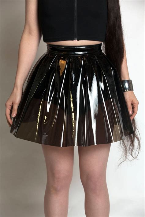 Loud And Clear Black Plastic Mini Skirt Pvc Pleated Vinyl Etsy