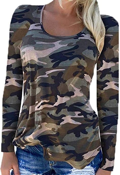 Women’s Sexy Camouflage Long Sleeve Print Shirt Casual Tunic Loose Blouse Tops T Shirt At Amazon