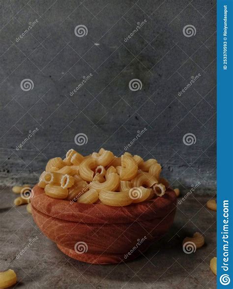 Raw Macaroni With Wooden Bowl On Table Stock Image Image Of Dessert