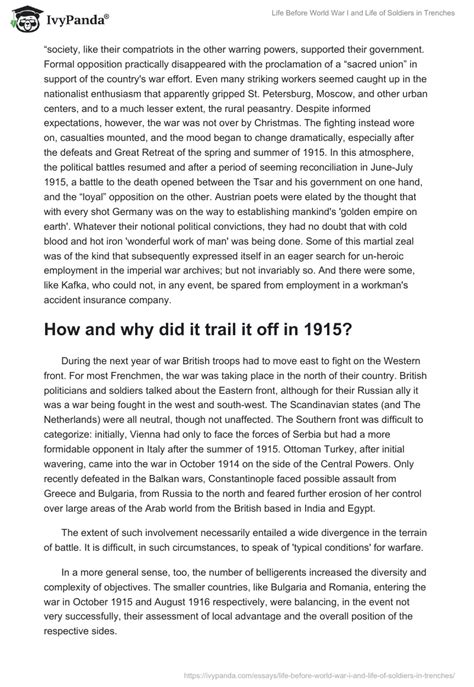 Life Before World War I And Life Of Soldiers In Trenches 3234 Words