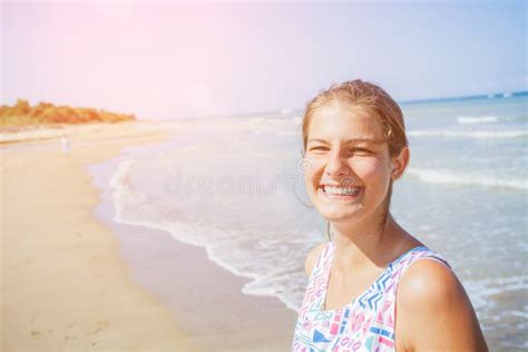 Portrait Of Girl Having Fun On The Tropical Beach Stock Photo Image