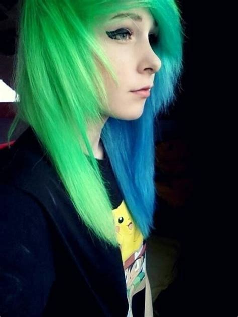 Neon Green And Blue Hair Emo Hair Hair Styles Scene Hair