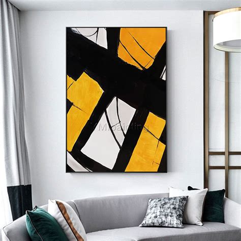 Geometric Art Abstract Painting On Canvas Art Acrylic Yellow And Black