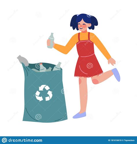 Girl Collecting Plastic Waste Into Garbage Bag Child Picking Up Trash