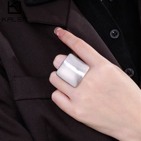 Vintage Party Big Rings For Women Silver Color Brushed Rings Large Stainless Steel Rings Fashion