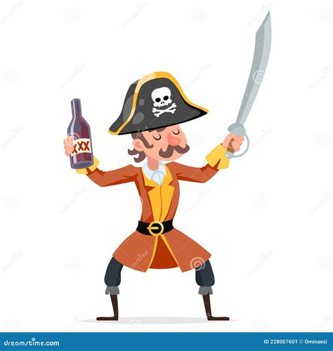 Cute Cartoon Pirate Rum Bottle Character Design Vector Illustration