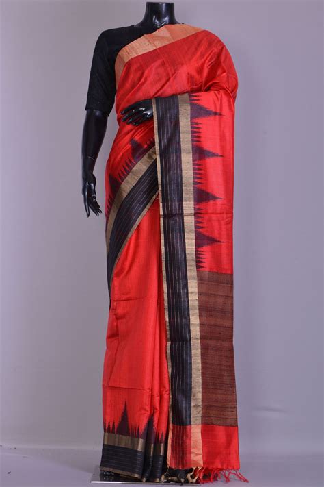 Buy Bright Red Zari Woven Tussar Silk Saree Online Silk Sarees Online