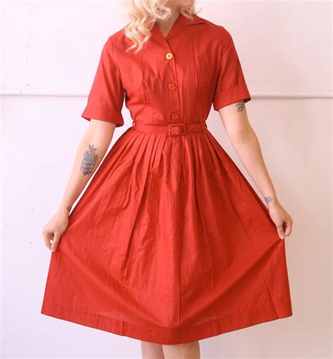 1960s Vintage Red Classic Shirtwaist Dress Small