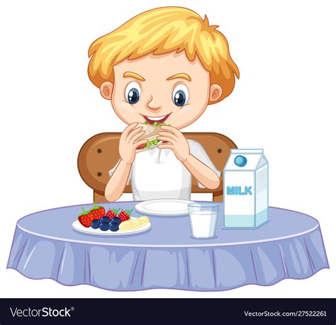 One Happy Boy Eating Breakfast Royalty Free Vector Image
