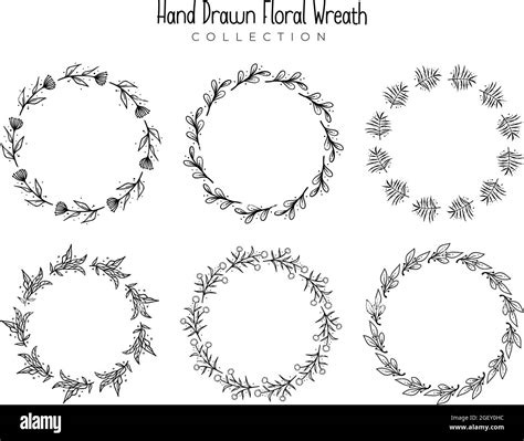 Set Of 6 Hand Drawn Floral Wreath Vector Illustration Template Of
