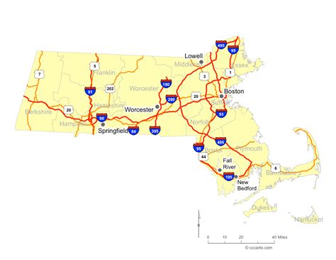 Map Of Massachusetts Cities Massachusetts Interstates Highways Road Map