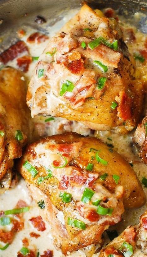 My husband loves this recipe and so do i since literally nothing is wasted. Pan-Fried Chicken with Creamy Bacon Sauce | Chicken thights recipes, Easy chicken thigh recipes ...