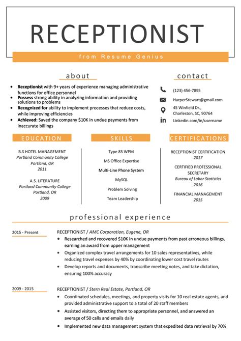 Microsoft word has resume templates available for users. Receptionist Resume | | Mt Home Arts