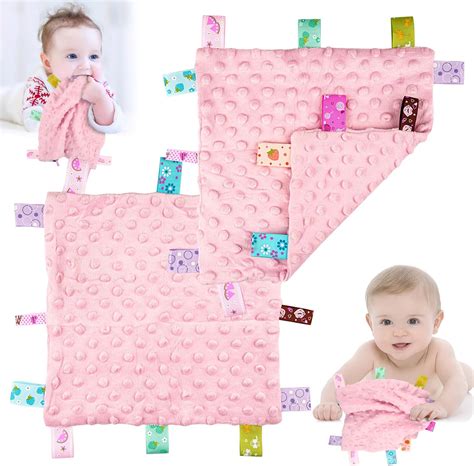 Deepton 2 Pcs Taggies For Babies 25 X 25 Cm Taggy Blanket Cotton Baby