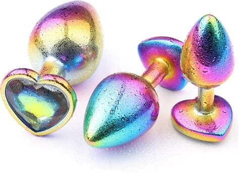 Anal Butt Plug Rainbow Heart Stainless Jewel Butt Plug Sex Toy For