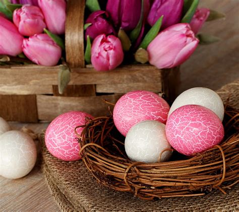 Pink Easter Basket Eggs Tulips Hd Wallpaper Peakpx