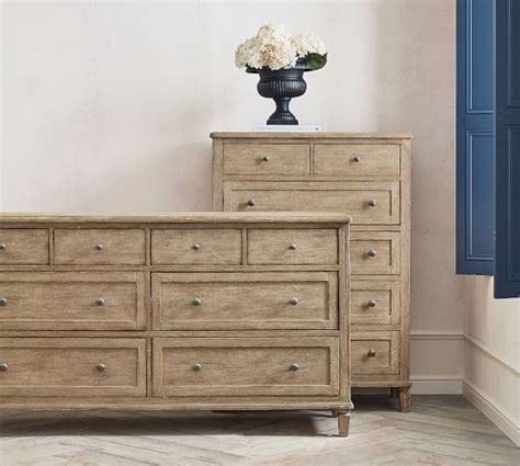 Certain brands come in the shape of a vanity desk with a matching stool to sit on. Sausalito 6-Drawer Tall Dresser | Extra wide dresser, Wide ...