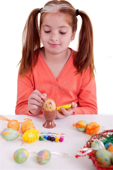 Little Girl Painting Easter Eggs Stock Image Image Of Colors Multi