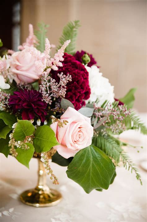 burgundy dahlia pink rose seeded eucalyptus wedding flowers floral centerpiece amanda me