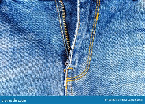 Close Up Of Modern Young Background Jeans With Opened Zipper Stock