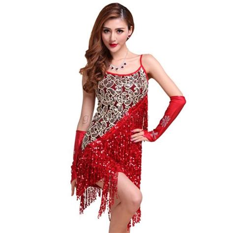 Latin Dance Dress Ballroom Glitter Sequins Fringe Tassel Latin Dance